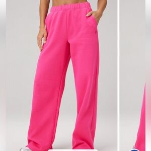 Fabletics Cozy Fleece Wide Leg Sweatpant in pink crush